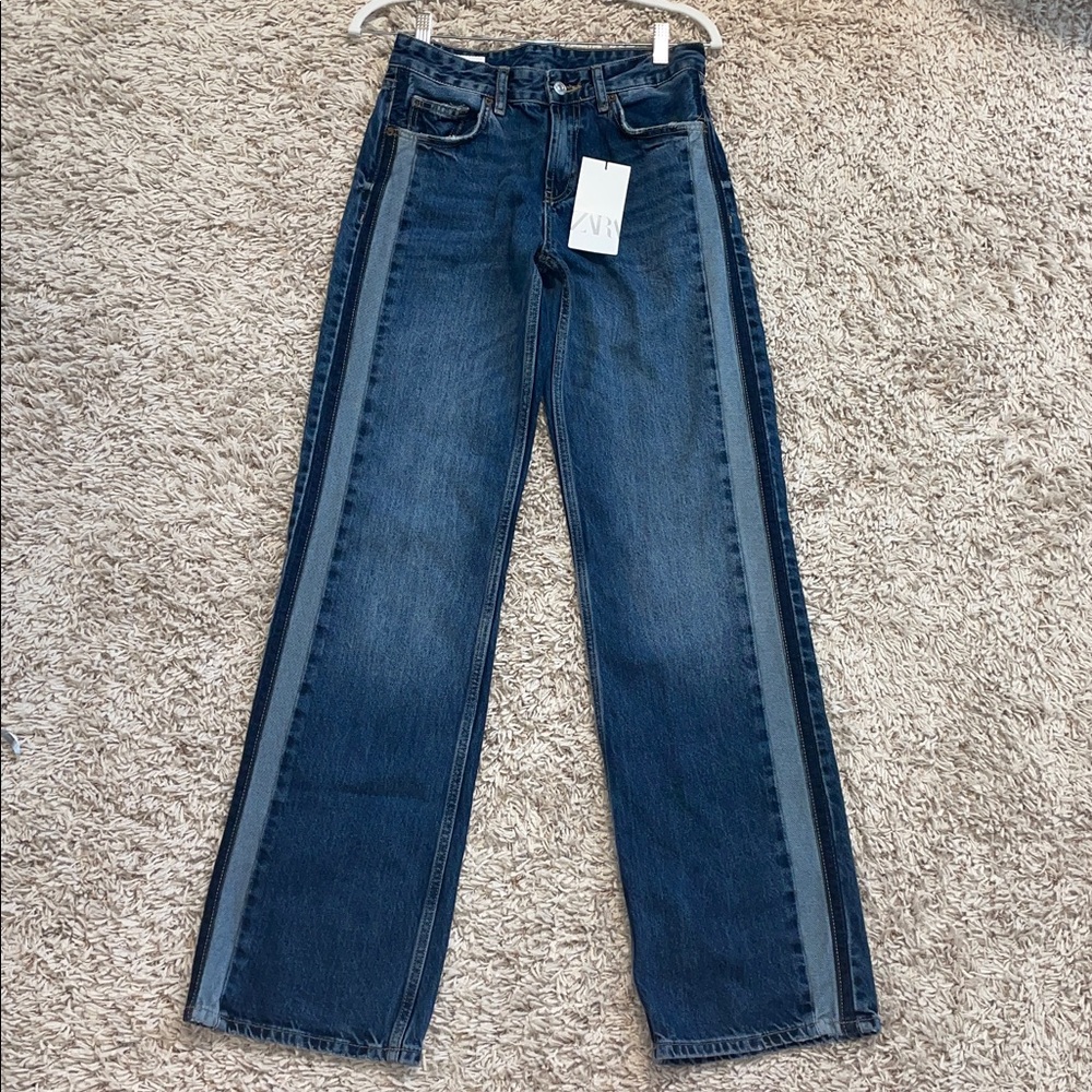 Zara Women's Blue Jeans with denim Stripes